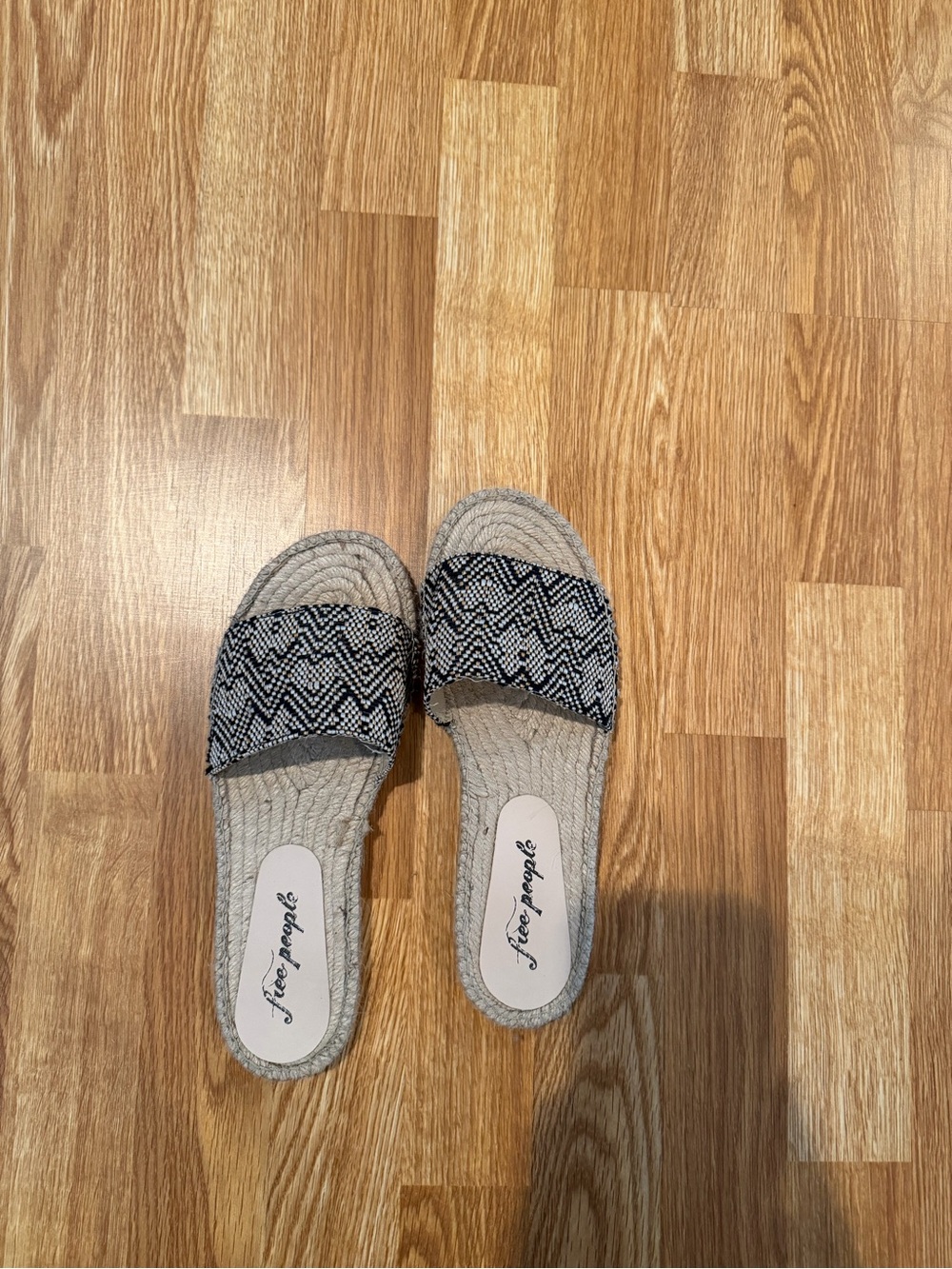 NWOT Free People Black & Natural Woven Slide Mules